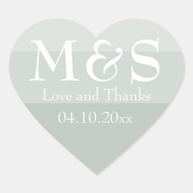 Sage Green Modern Script Wedding Heart Sticker (Front)
