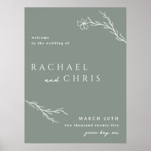 Sage Green Modern Stenciled Floral Welcome Sign