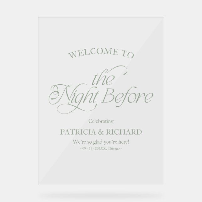 Sage Green Modern The Night Before Welcome Sign (Front)
