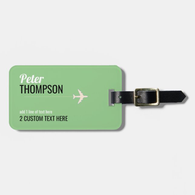 sage green modern traveller name identifier luggage tag (Front Horizontal)