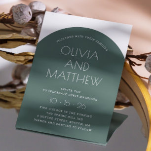 Sage green modern typography arch wedding + QR Invitation