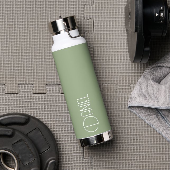Sage Green Modern Typography Personalised Water Bottle (Gym)