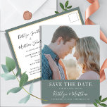 Sage Green Modern Typography Simple Photo Wedding  Announcement Postcard<br><div class="desc">Sage Green Modern Typography Simple Photo Wedding Save The Date Announcement Postcard. Let your family, friends and colleagues know that you have set a date for your wedding celebration with this elegant, stylish and modern wedding save the date invitation card. All the texts are pre-arranged for you to personalise easily...</div>