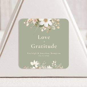Sage Green Modern Watercolor Floral Wedding Square Sticker