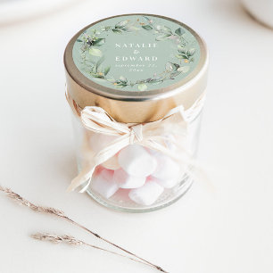 Sage green modern watercolor foliage wedding favor classic round sticker