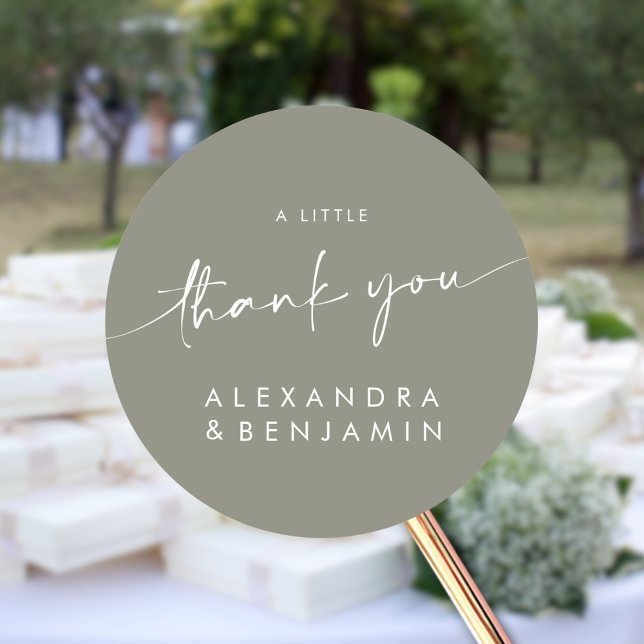 Sage Green Modern Wedding a Sweet Thank You Classic Round Sticker (Creator Uploaded)