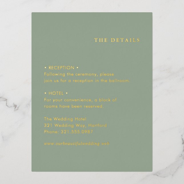 Sage Green Modern Wedding Foil Enclosure Card (Front)