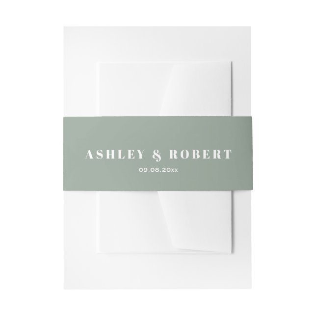 Sage Green Modern Wedding Invitation Belly Band (Front Example)