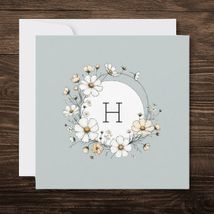 Sage Green Monogram Boho Flowers Personalised Thank You Card