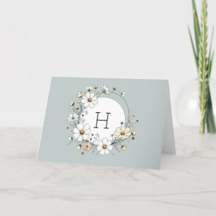 Sage Green Monogram Boho Flowers Personalised  Thank You Card