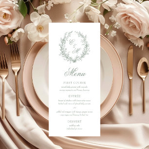 Sage Green Monogram Botanical Wreath Wedding Menu