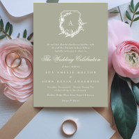 sage green monogram classic leafy crest wedding