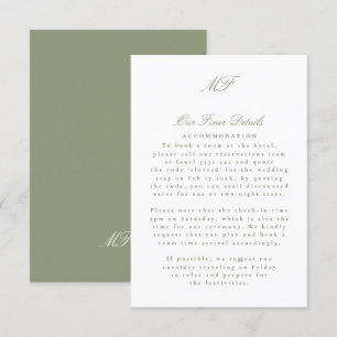 Sage Green Monogram Classic Wedding Details Info Enclosure Card