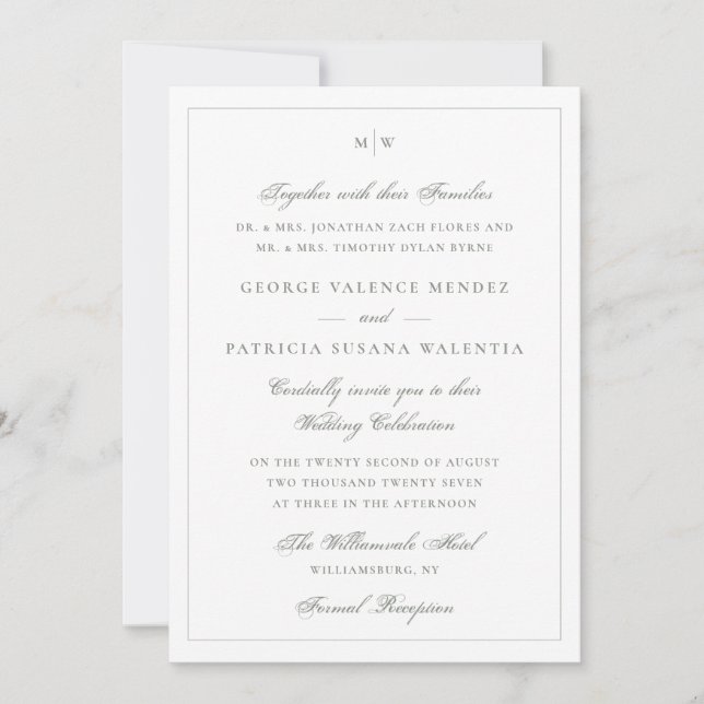 Sage Green Monogram Classic Wedding Invitation (Front)