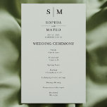 Sage Green Monogram Classic Wedding Program<br><div class="desc">Make your wedding day unforgettable with this elegant wedding program card. At the top, showcase the couple's monogram, adding a personal and refined touch. Below, the ceremony itinerary is laid out in a beautifully crafted serif font, guiding your guests through each special moment. On the back, honour your wedding party...</div>