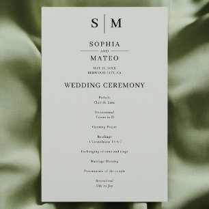 Sage Green Monogram Classic Wedding Program