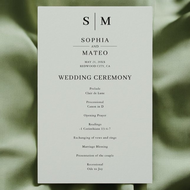 Sage Green Monogram Classic Wedding Program (Creator Uploaded)