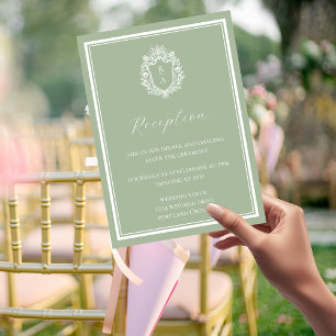 Sage Green Monogram Crest  Reception Details Enclosure Card
