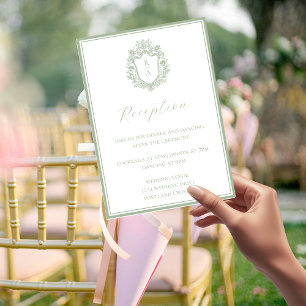 Sage Green Monogram Crest  Reception Details Enclosure Card