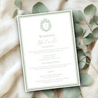 Sage Green Monogram Crest Wedding Details