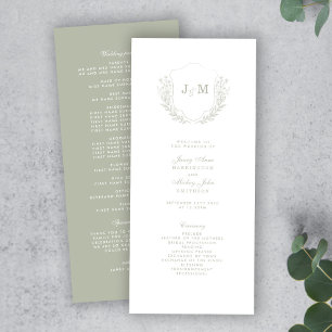 Sage Green Monogram Crest Wedding Program