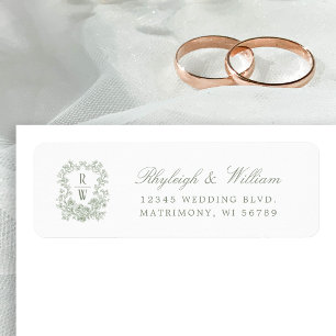Sage Green Monogram Crest Wedding Return Address