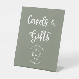 Sage Green Monogram Floral Wedding Cards & Gifts Pedestal Sign