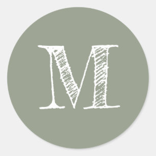 Sage Green Monogram Initial Classic Round Sticker