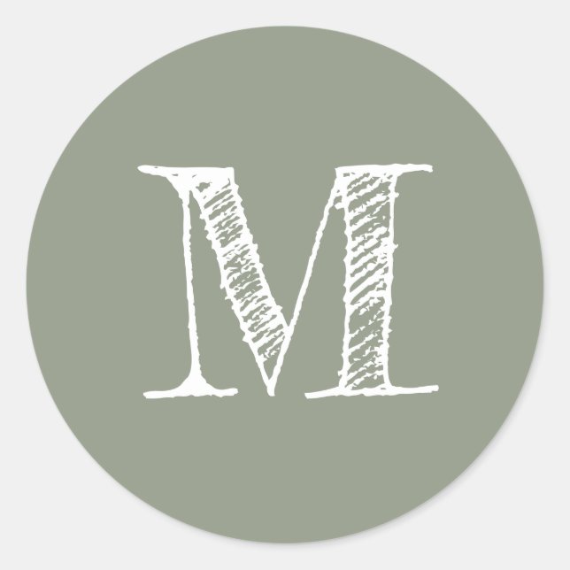 Sage Green Monogram Initial Classic Round Sticker (Front)