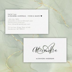 Sage Green Monogram Initial Script Name Business Card