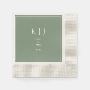 Sage Green Monogram Initial Trendy Modern Wedding Napkin