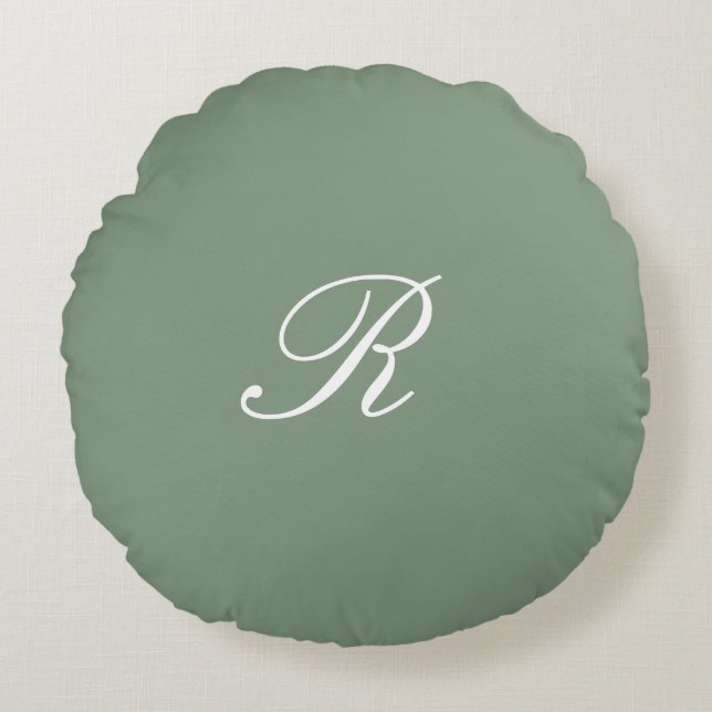 Sage Green Monogram Initial Wedding Gift Favour Round Cushion (Front)