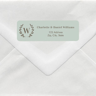 Sage green monogram initial wreath return address