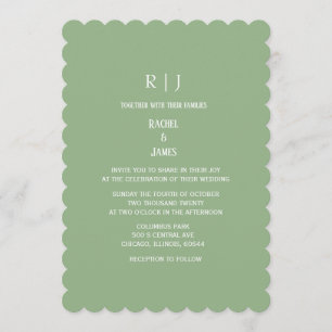 Sage Green Monogram Initials Classy Simple Wedding Invitation