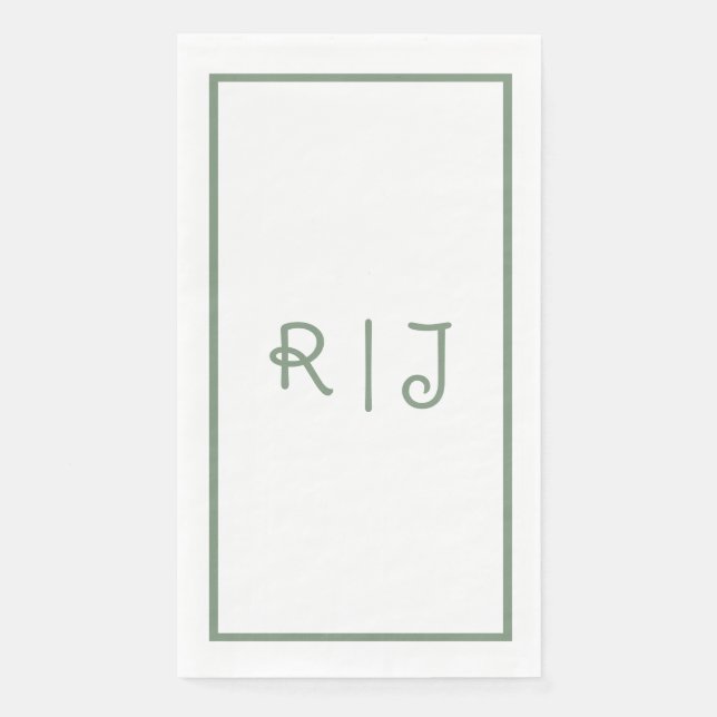 Sage Green Monogram Initials Letters Cool Wedding Napkin (Front)