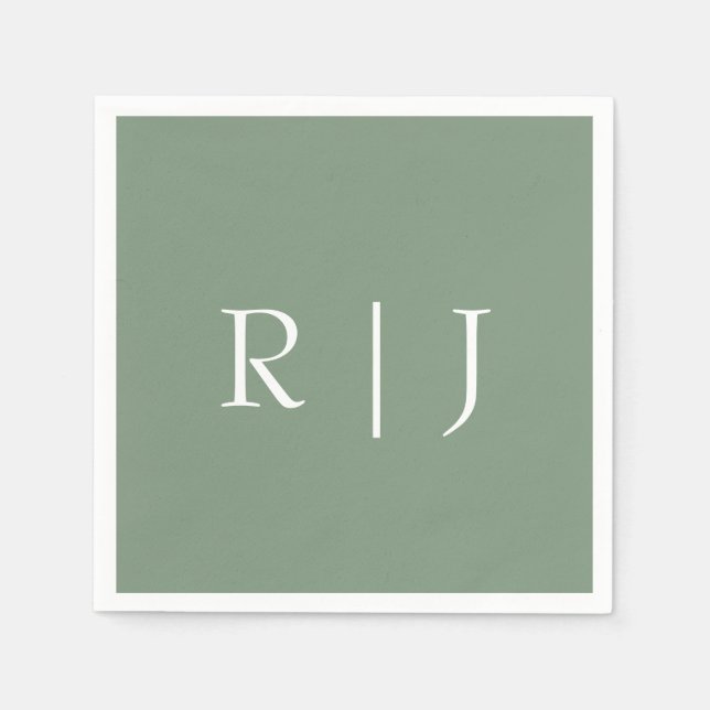  Sage Green Monogram Initials Letters Wedding Napkin (Front)