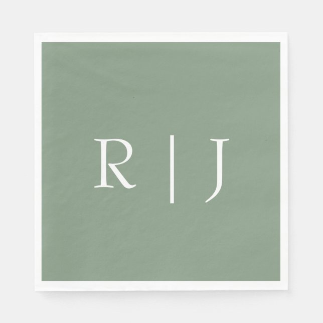  Sage Green Monogram Initials Letters Wedding Napkin (Front)