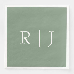 Sage Green Monogram Initials Letters Wedding Napkin