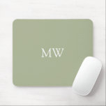 Sage Green Monogram Initials Minimalist Mouse Pad<br><div class="desc">This gorgeous mousepad features a minimalist sage green design with your monogram initials or custom text in white.</div>