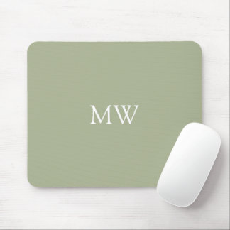 Sage Green Monogram Initials Minimalist Mouse Pad