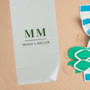 Sage green monogram initials name beach towel