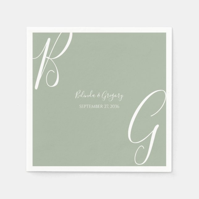 Sage Green Monogram Initials Wedding  Napkin (Front)