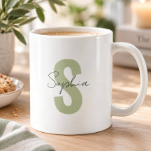 Sage Green Monogram Letter Calligraphy Name