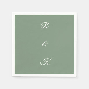 Sage Green Monogram Letters White Elegant Wedding Napkin