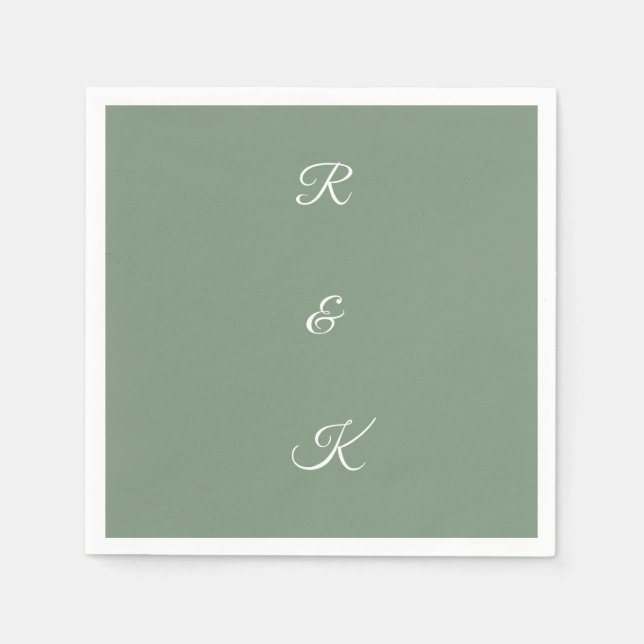 Sage Green Monogram Letters White Elegant Wedding Napkin (Front)