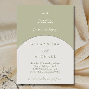 Sage Green Monogram Minimalist Japandi Wedding  Invitation