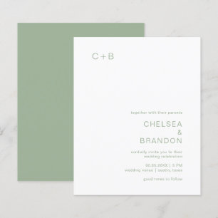 Sage Green Monogram Modern Budget Wedding Invite