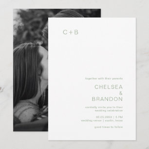 Sage Green Monogram Modern Wedding Invitation