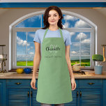 Sage green monogram name business  apron<br><div class="desc">A sage green background. Personalise and add your first name,  monogram initials and full name.  Use your back space key to delete if you want the apron without your full name.</div>