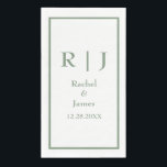 Sage Green Monogram Name Elegant Minimal Wedding Napkin<br><div class="desc">Designed with text templates for monogrammed initials,  name and date which you can customise!</div>